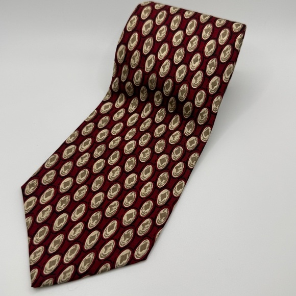 Cromley & Finch burgandy and Gold 100% Silk Tie. Handmade - Picture 2 of 6
